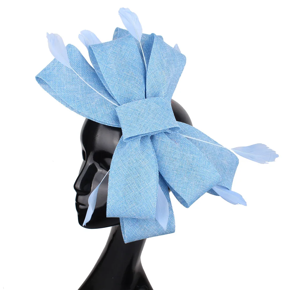 

Fashion Wedding Fascinator For Women Hat Bridal Mariage Hat Headwear With Hair Combs Fancy Feather Accessories Bow Design