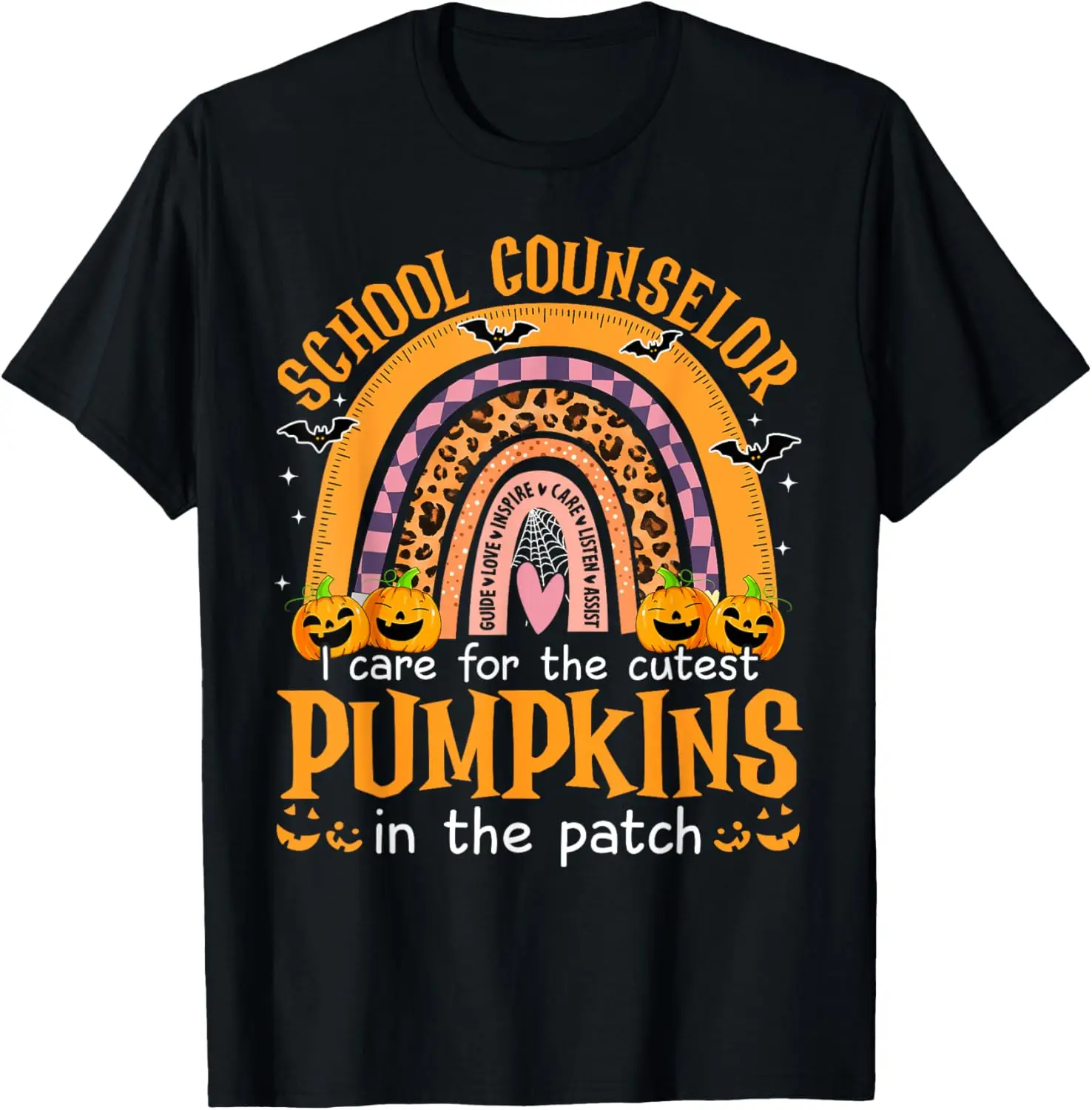 School Counselor Cutest Pumpkin Leopard Rainbow Halloween T-Shirt