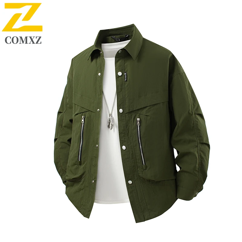COMXZ Men Windproof Jacket Loose Outdoor Hiking Camping Waterproof Breathable Climbing Coat Lightweight Trekking Windbreaker