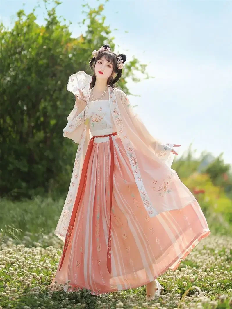 Ancient Traditional Chinese Women Elegant Hanfu Dress Fairy Embroidery Stage Folk Dance Costume Retro Song Dynasty 3 Piece Sets