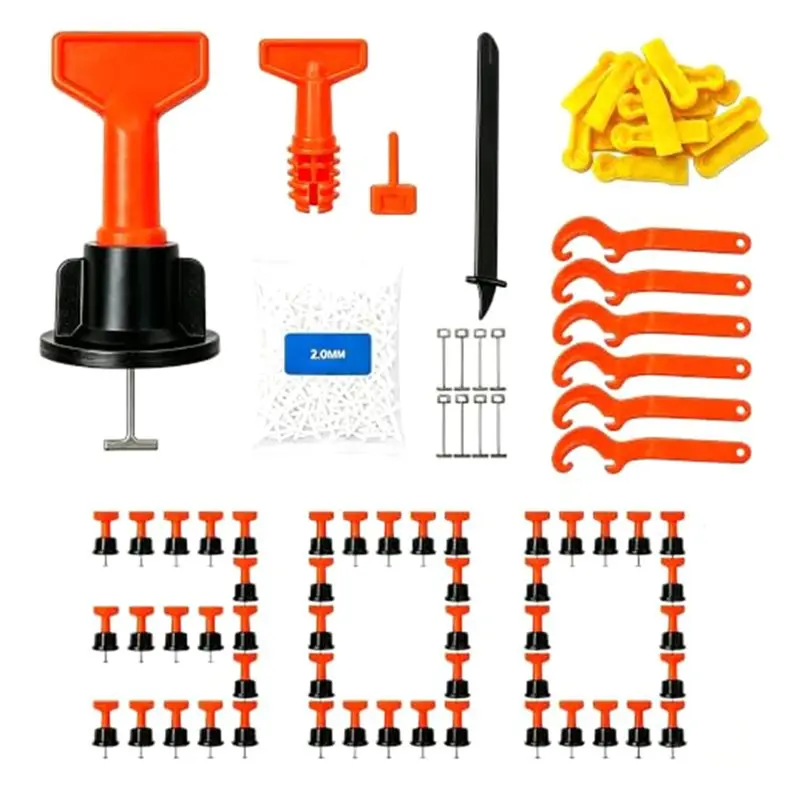 A03F-1/16 Tile Leveling System With 300Clips & Spacers For Tiling Floors/Walls Spacers Reusable,3-Step Includes Clips,Wedges