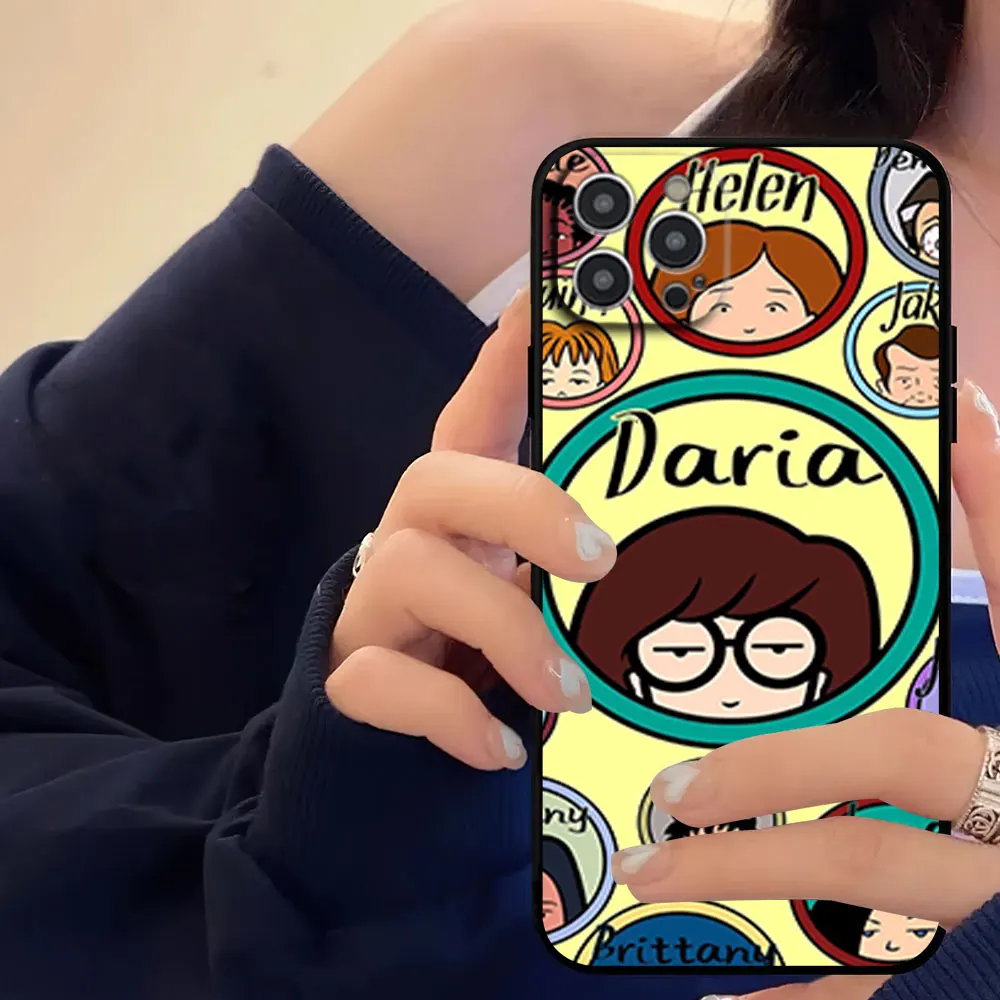 Cartoon D-Daria Phone Case For iPhone 16 11 12 13 14 15 Pro Max Plus Black Soft Shell