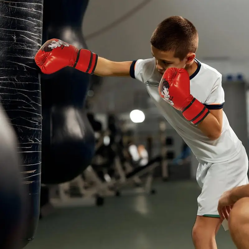 Kids Punching Gloves PU Leather Punching Bag Gloves Cartoon Patterns Sparring Gear For Kids Home Gym Training Device For Muay
