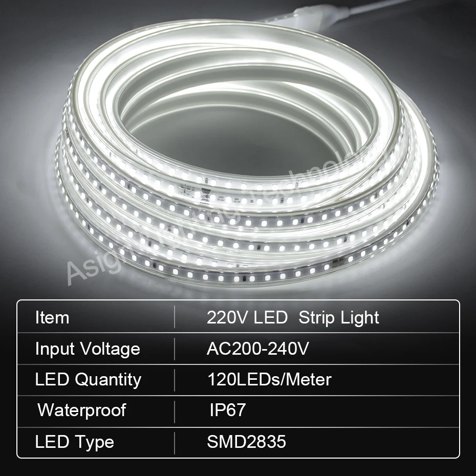 220V LED Strip Light 2835 120LEDs/m Dimmable Flexible Outdoor Waterproof LED Tape Smart Life APP Bluetooth Alexa Voice Control