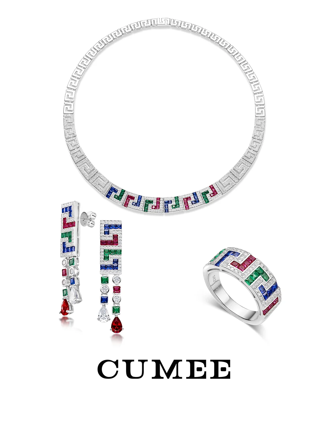 

CUMEE New Retro Series Cultivation Synthetic Gemstone Necklace Earring Fine Jewelry Set for Women Girls. 925 Silver-plated Gold