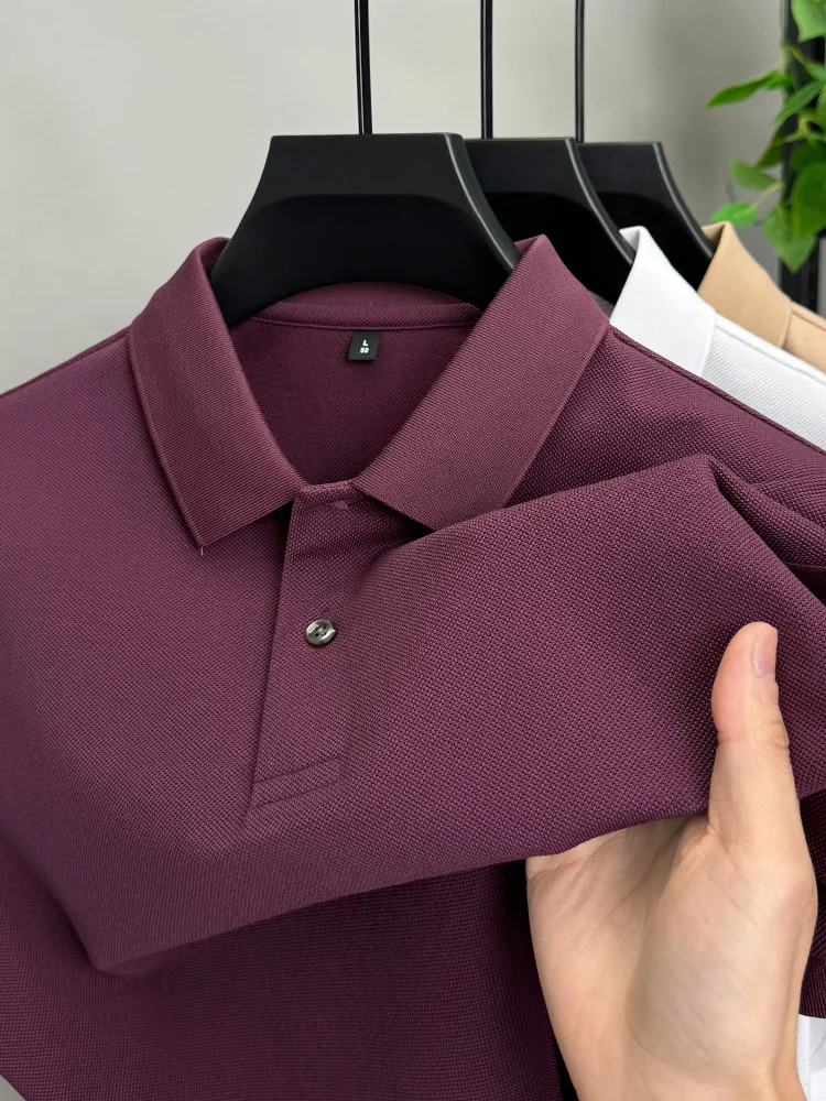 

100% pure cotton short sleeved men's summer versatile collar high-end polo shirt solid color business casual comfortable top
