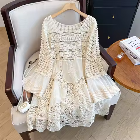 Vintage Knit Elegant Chic Slim Pleated Dress French Evening High Street Plus Size Clothing bohemian dress