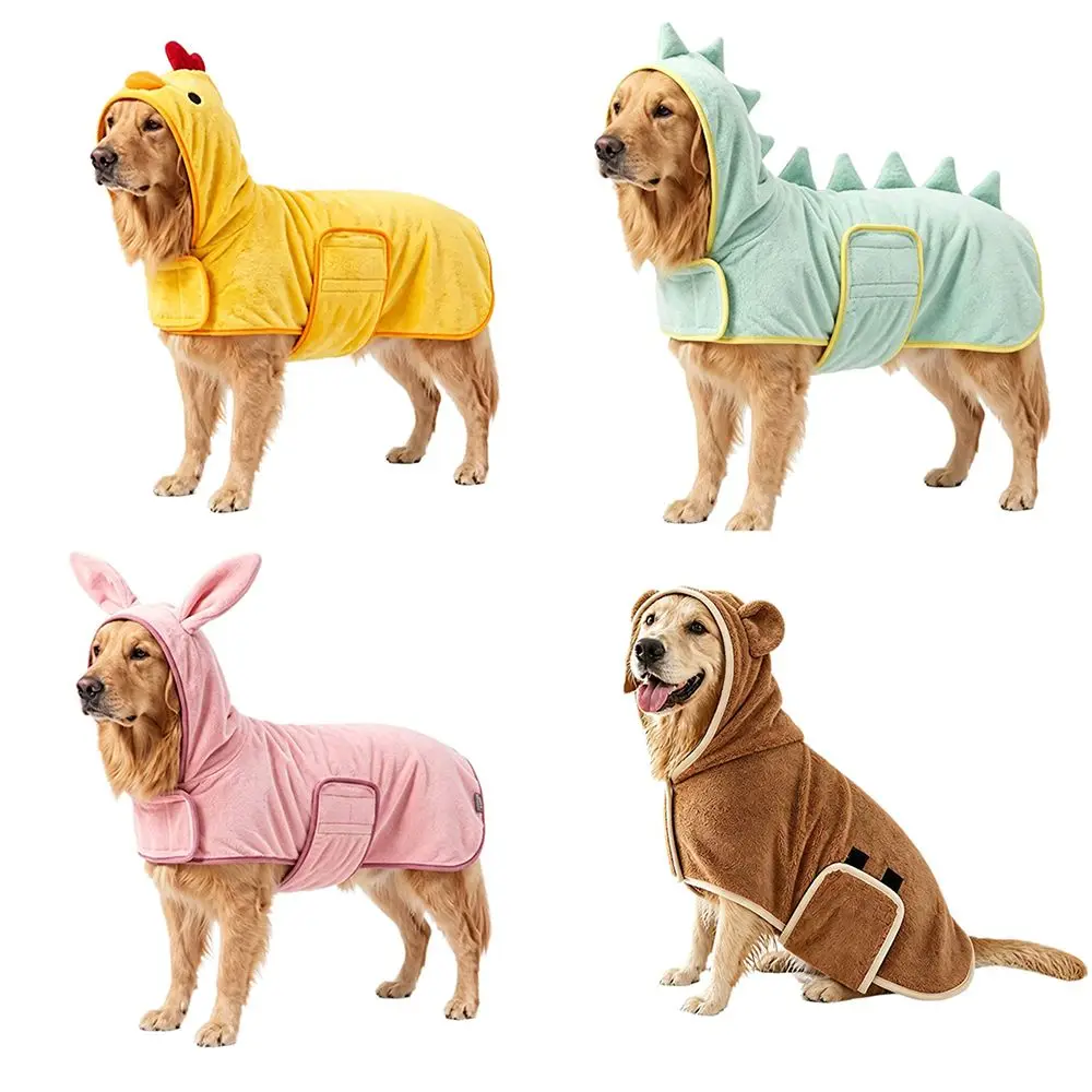 Cute Coral fleece Pet Bathrobe Quick Drying Soft Cozy Dog Drying Coat Water Absorbing Adjustable Straps Pet Robe Cat