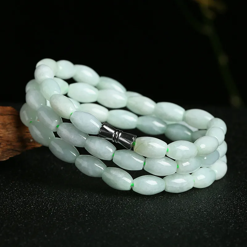 Jade Ice Glutinous Seed Rice Beads Jade Necklace Women's