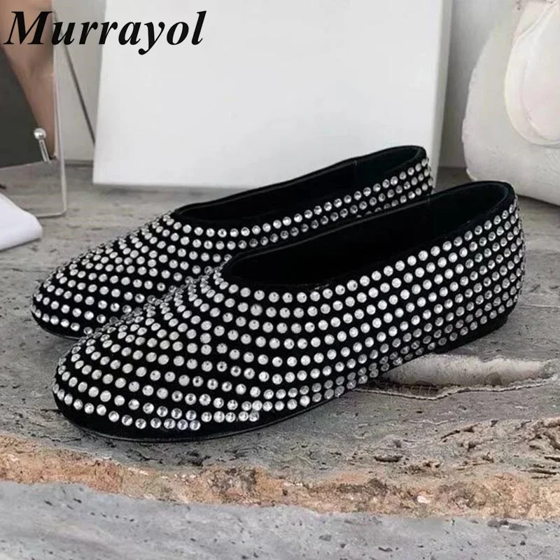 New Shallow Mouth Flat Single Shoes Women Round Toe Rhinestone Decor Mary Jane Shoes Spring Summer Versatile Ballet Shoes