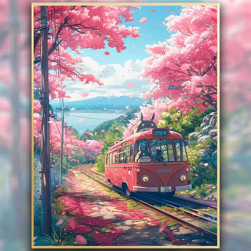 Heilende Miyazaki-Landschaft Kreuzstich-Diamantmalerei DIY – Hoher ästhetischer Wert, handgemachtes Schlafzimmer-Dekor-Set, bestes Geschenk