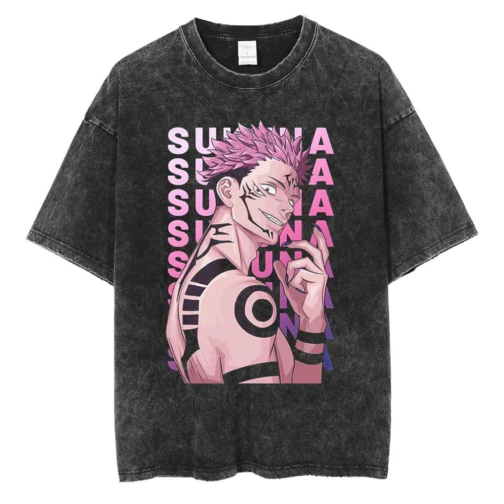 Anime Jujutsu Kaisen Ryomen Sukuna Bedrucktes T-Shirt für Herren und Damen, gewaschenes T-Shirt, hochwertiges Vintage-Baumwoll-T-Shirt, Y2K-Oberteile