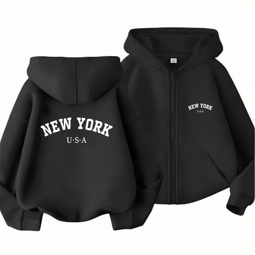 

Children Hoodie Zip Up cardigan Tops Girl NEW YORK letter print Boy Black Coat Hoodies Kid 3-12 Year Zipper Sweatshirts autumn