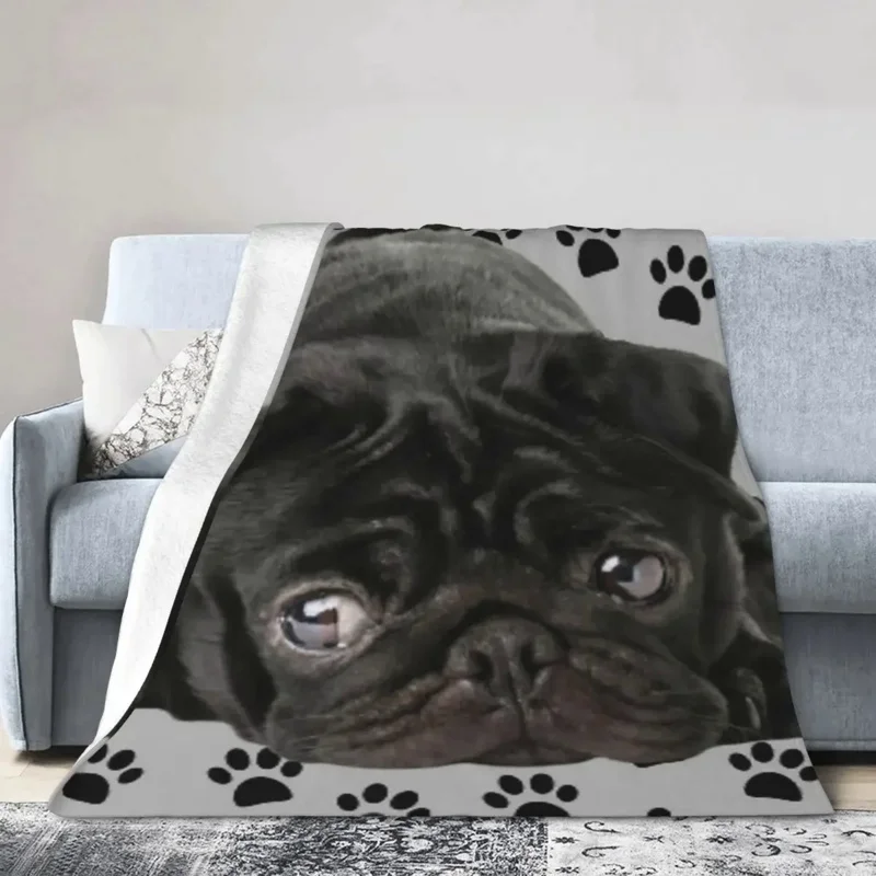 

Adorable Black Pug Blanket Soft Warm Flannel Throw Blanket Bedding for Bed Living room Picnic Travel Home Couch