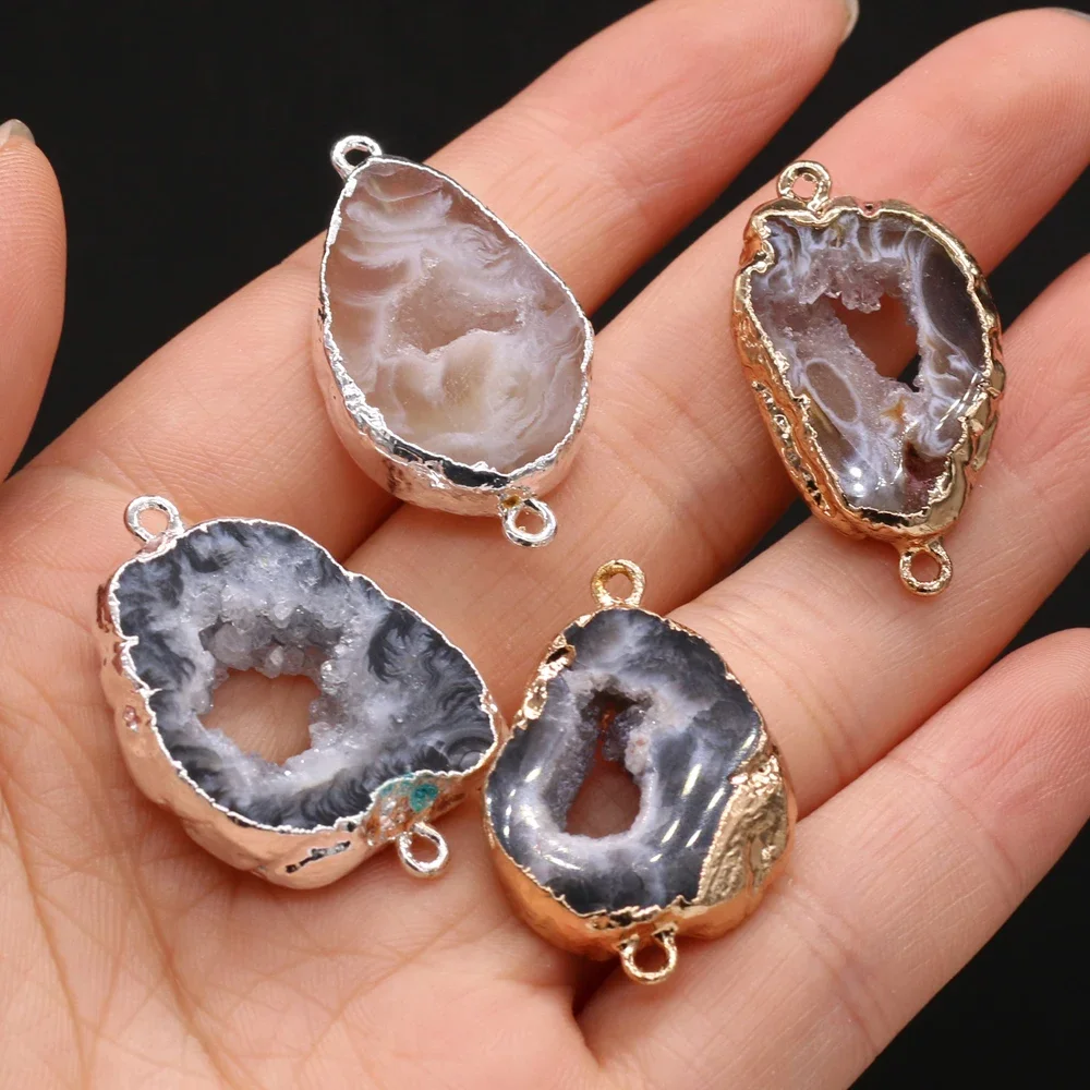 Natural Stone Black Agate Gray Agate Connector Pendant Suitable for Jewelry Making DIY Necklace Accessories 15x25-20x30mm