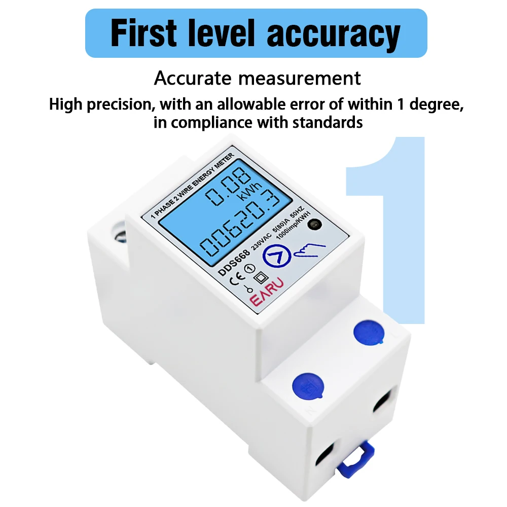 Einphasiger LCD-Digital-Energiezähler, Reset, Null kWh, Spannung, Strom, Stromverbrauch, Zähler, elektrisches Wattmeter, 220 V, DIN-Schiene – Detail 5