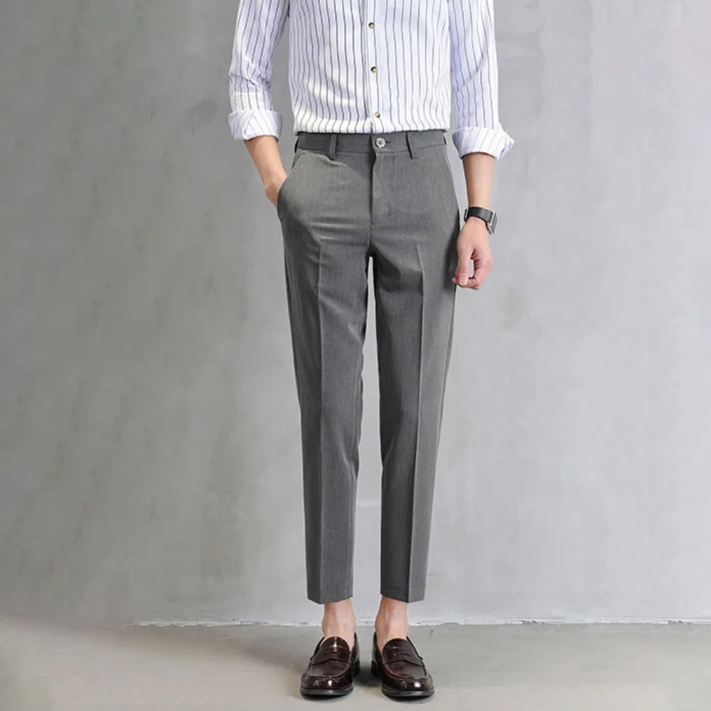 

Simple Cropped Pants Business Suit Pants Thin Solid Color Men's Formal Pants Straight Casual Trousers Classic Suit Pants Office