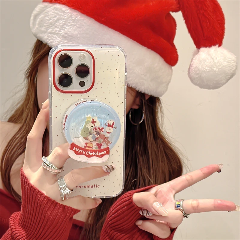 Cute Quicksand Christmas Cartoon Magnetic Holder Grip Tok Griptok Phone Stand Support For iPhone 16 15 For Pad Magsafe Smart Tok view 2