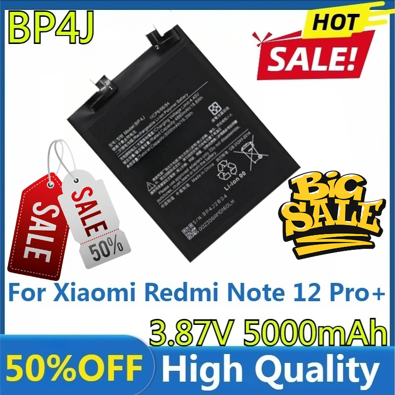 

New BP4J High Quality Replaceable 3.87V 5000mAh BP4J Battery for Xiaomi Redmi Note 12 Pro+ / Note 12 Pro Plus