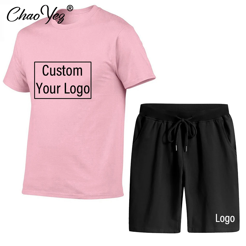 Men Summer Set Custom Your Logo Soft Comfortable Breathable Summer Suit High Quality T Shirts + Shorts Suit Sports Jogging Set