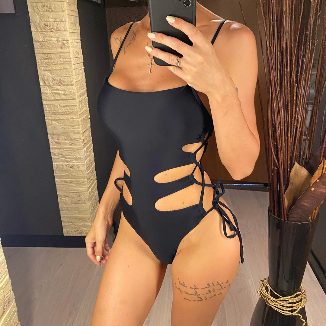 2026 Sexy Cut-Out-Badeanzug mit Schnürung, Riemchen, hohem Beinausschnitt und Polsterung, einteiliger Badeanzug für Damen, Badebekleidung, Badeanzug, Schwimmanzug V4718 – Detail 4