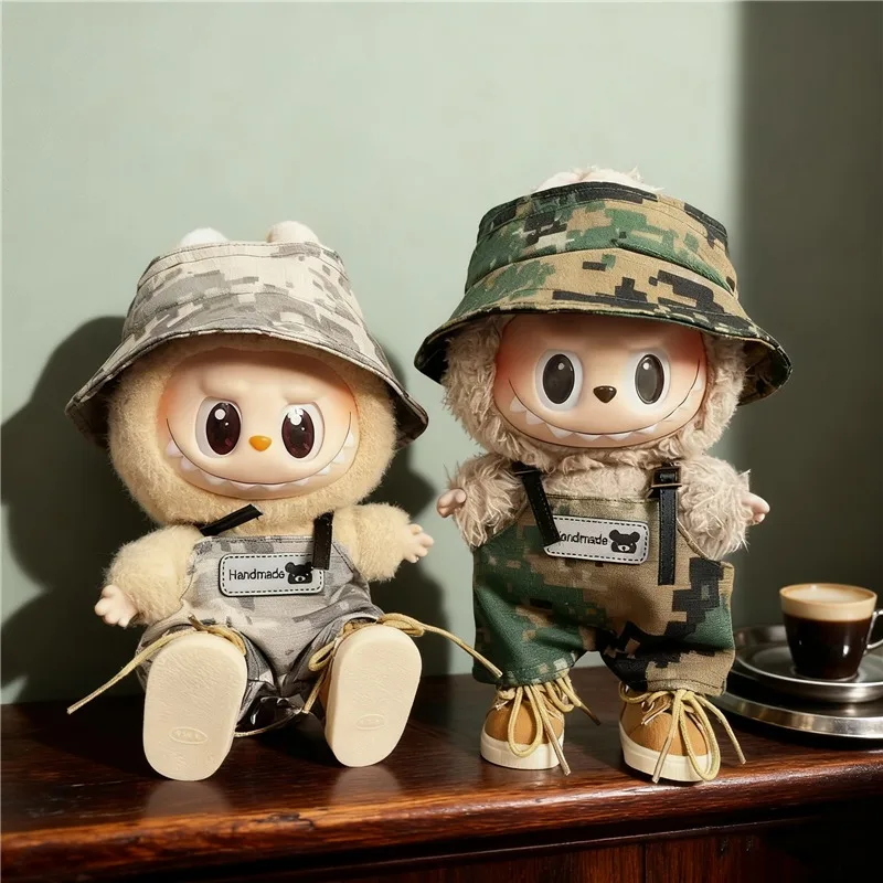 

Trendy Camouflage Sut Set Clothes For 15 17cm Labubu Doll Cool Bear Overalls Pants Shoes Outfit Clothing Dollhouse Accessories