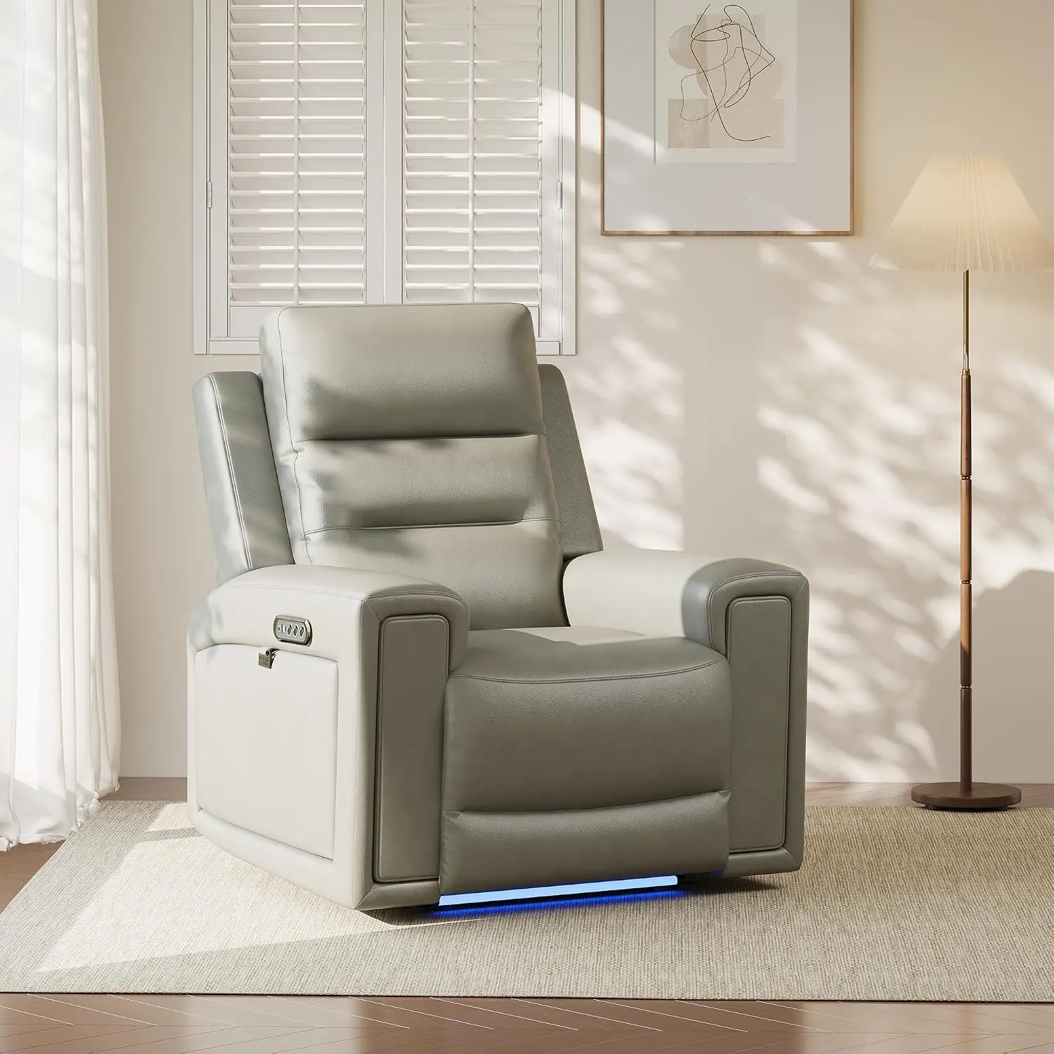 Triple Motors Power Recliner Chair, Leather Wall Hugger Reclining Sofa for Home Theater, Nursery, Independent, Customized