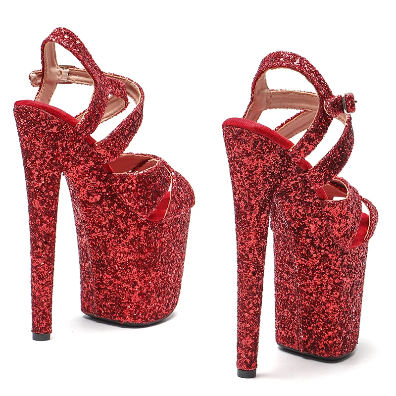 Leecabe-zapatos de tacón alto con plataforma para mujer, sandalias con purpurina, Color rojo, pole dance, 20cm/8 pulgadas, nuevos diseños