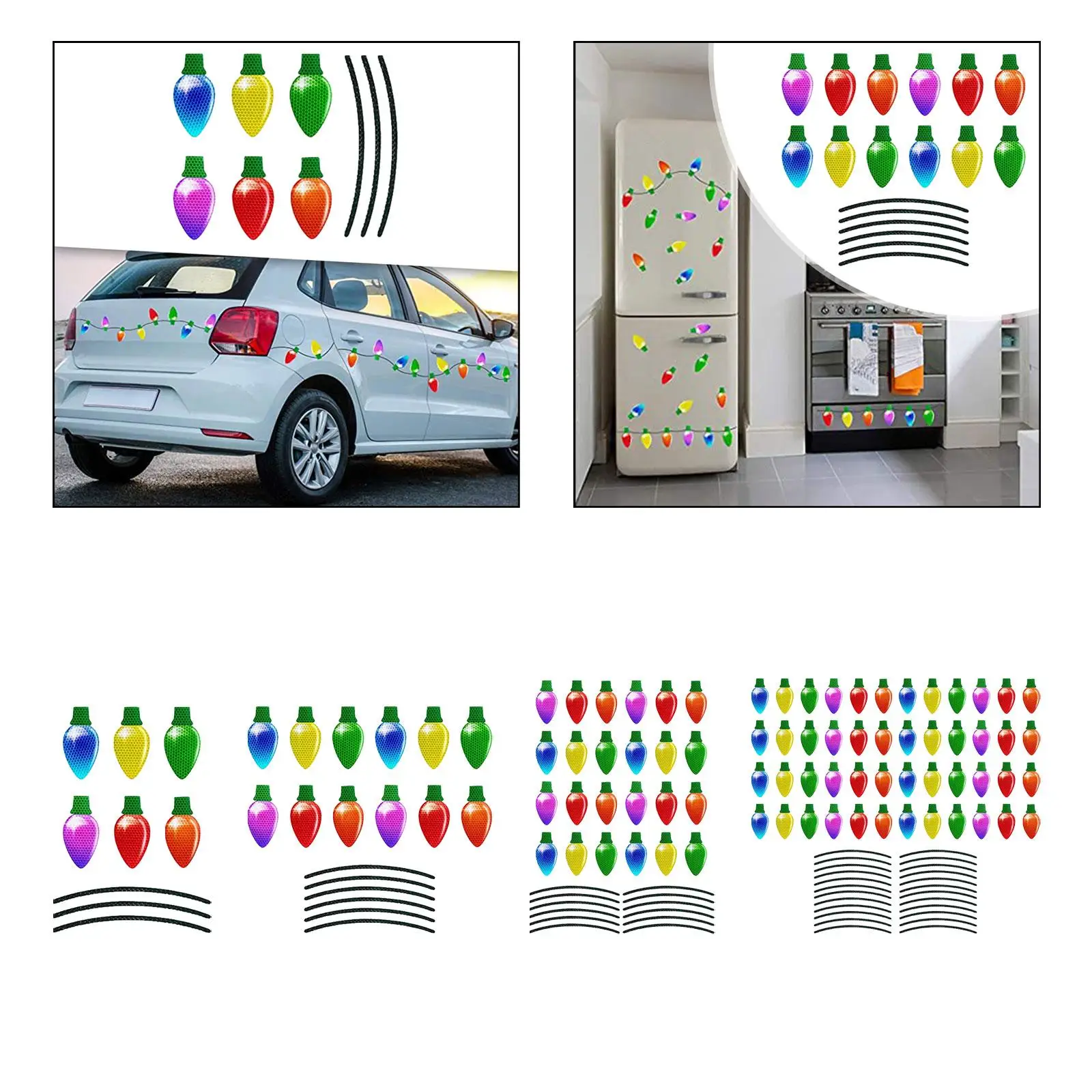 Generic Christmas Car Stickers Set Holiday Ornaments for DIY Home Garage