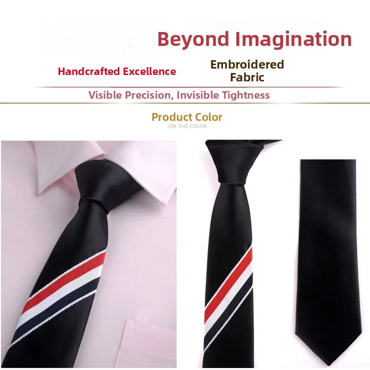 Three-Color Woven Tie Men\'s Women\'s Narrow Stripe 6cm Fashionable Necktie in Gift Box Polyester Silk Pure Color Korean Style