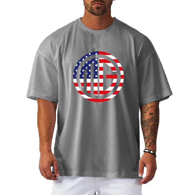 Summer Mesh Breathable Quick Dry T-Shirt Gym Bodybuilding Fitness Muscle Shirts Mens Running Short Sleeve Oversized Loose Jersey