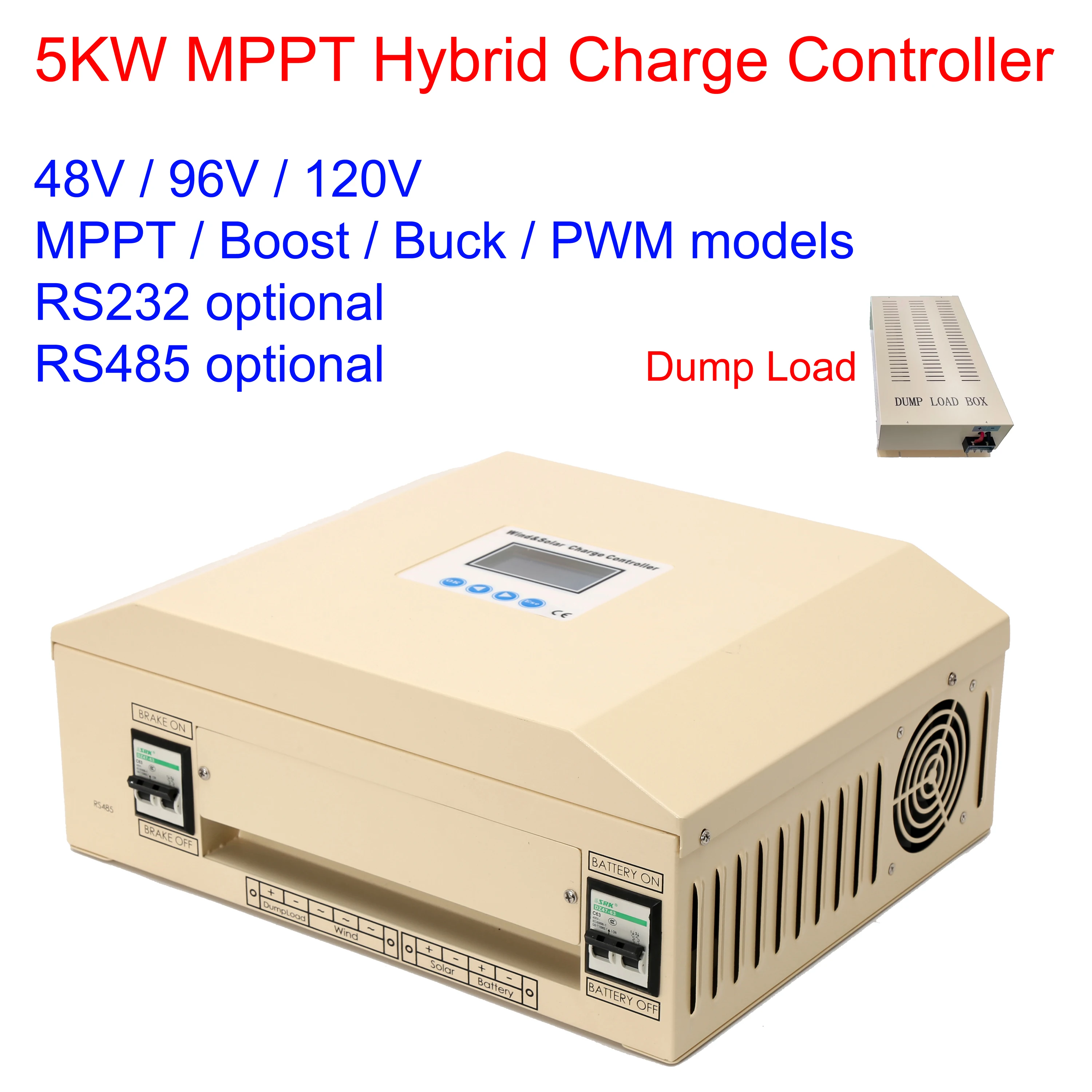 

5000W/5KW 48V/96V/120V MPPT/BUCK/BOOST/PWM LCD Display Wind Solar Hybrid Charge Regulator Controller RS232, With Dump Load