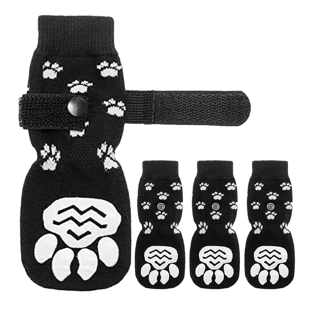

4 Pairs slip Dog Socks Black Replaceable Dog Paw Protectors M Size Cotton Outdoor Waterproof Pet Shoes Comfortable Paw