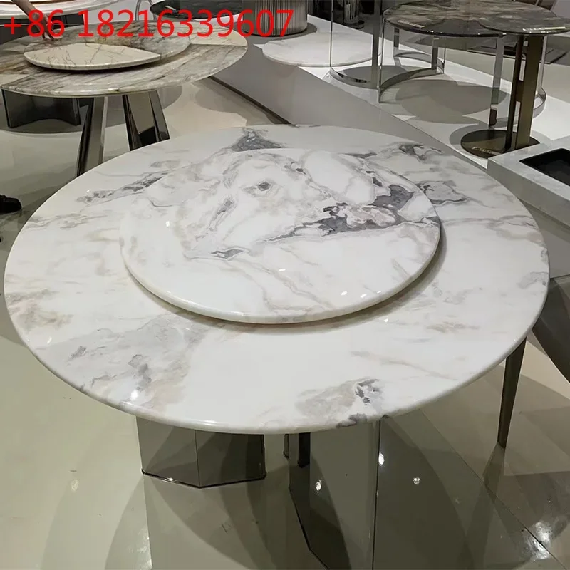 YAO white luxury stone round dining table home modern villa dining table light luxury high-end dining table