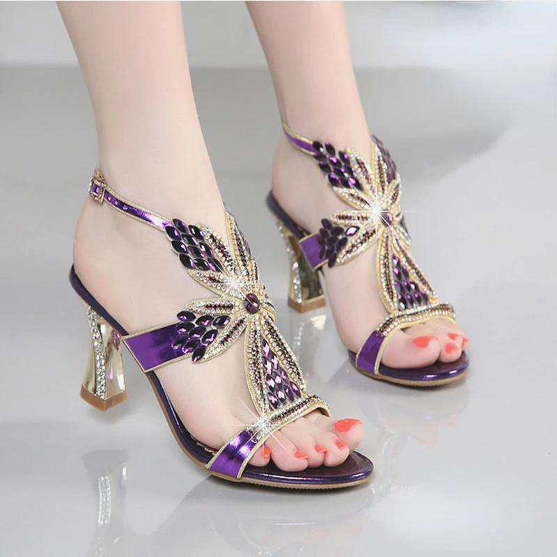 2024 Women Genuine Leather Fashion Sandals Pumps Summer Rhinestone High Heel Wedding Party Shoes Crystal Open-toe Sandals