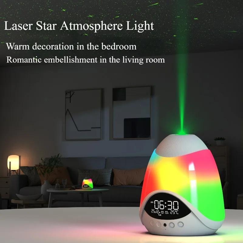 Colorful Atmosphere Projection Light Bluetooth Speaker Digital Display Time Alarm Clock Laser Light Home Bedroom Children's Gift