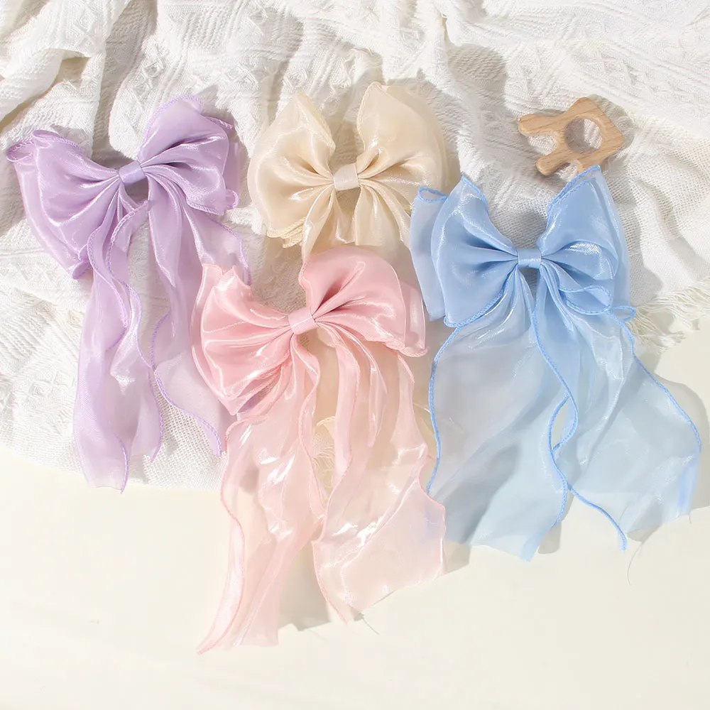 

4Colors Silk Bow Candy Color Solid Color Cute Fashion Bow Hair Clip Children's Gift Daily Wear Party Wear Kid Girls Accessories