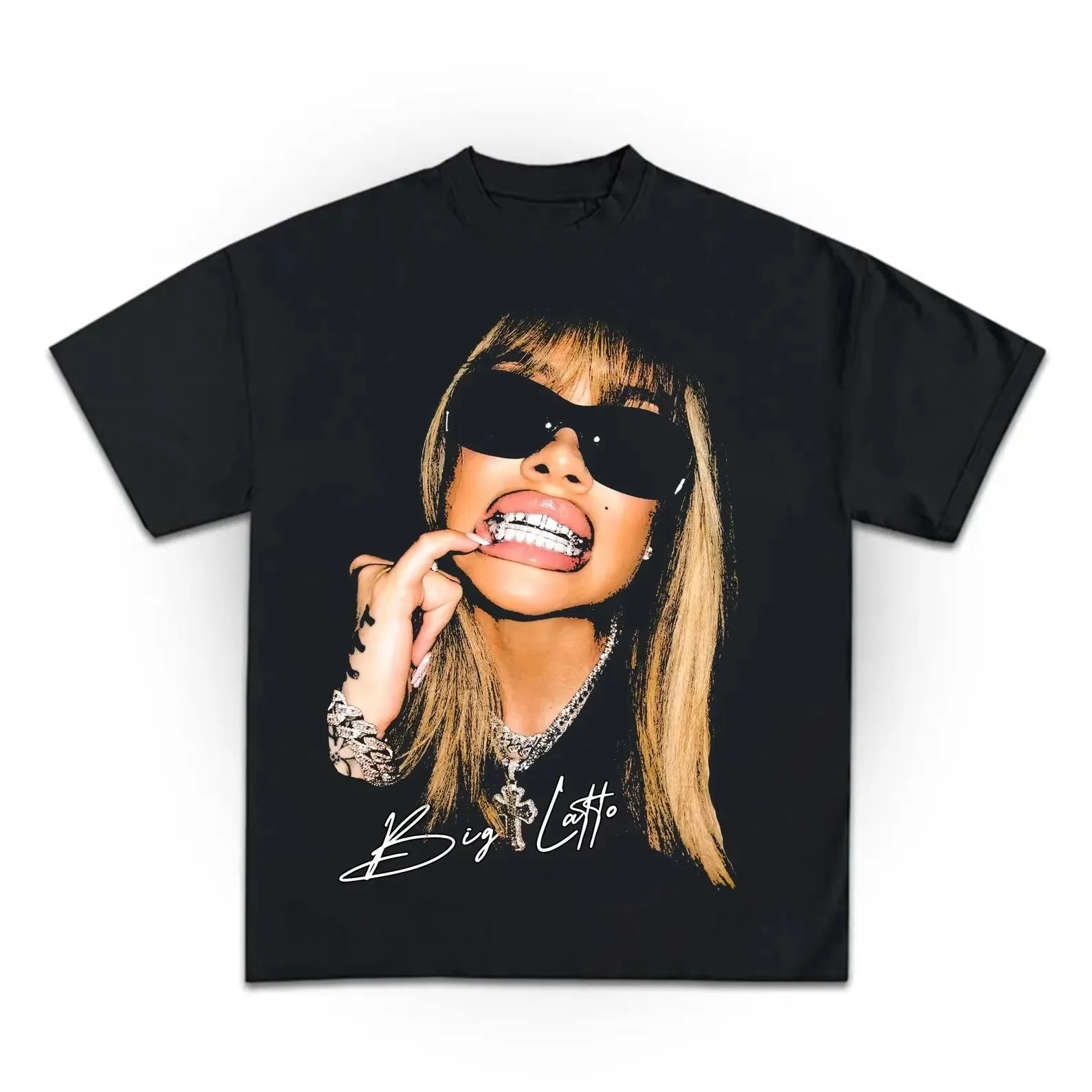 2026 New Big Latto Family Matching Oversized Unisex Streetwear T Shirt Vintage Rapper Portrait Front Print Short Sleeve Tees
