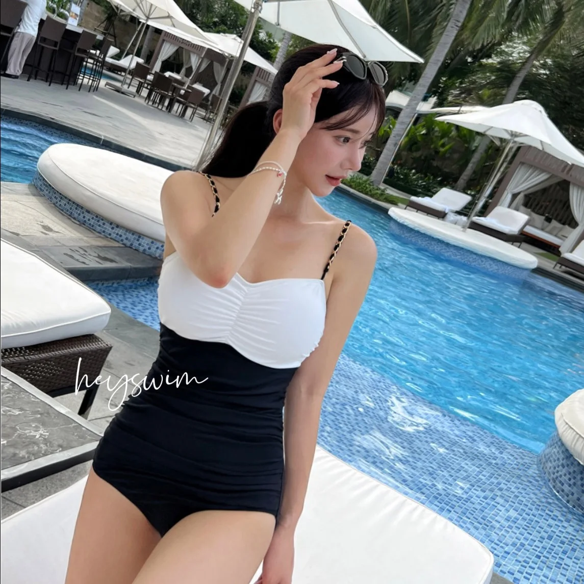 ملابس السباحة 2024 أزياء المرأة بيكيني كتلة اللون ملابس السباحة عارية الذراعين مثير قطعة واحدة ملابس الربيع الساخن ملابس السباحة