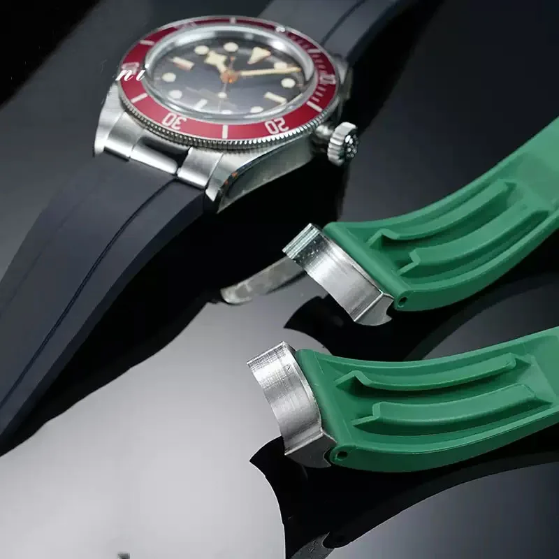 20mm 21mm Soft Rubber Strap for Tudor 39mm 1958 BB58 Black Bay Panda Pro Black Shield High Quality Steel End Linker Bracelet
