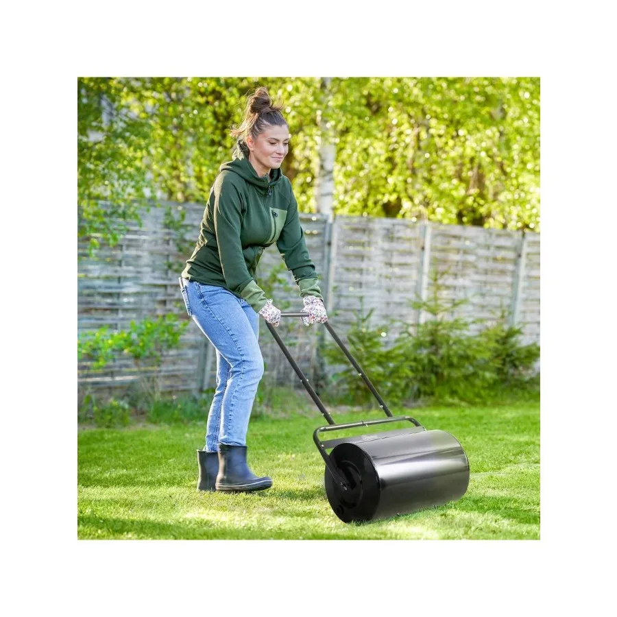 

Outsunny 20-Inch Push/Tow Behind Lawn Roller Filled With 10 Gal Water Or Sand For Flattening Sod In The Garden, Black