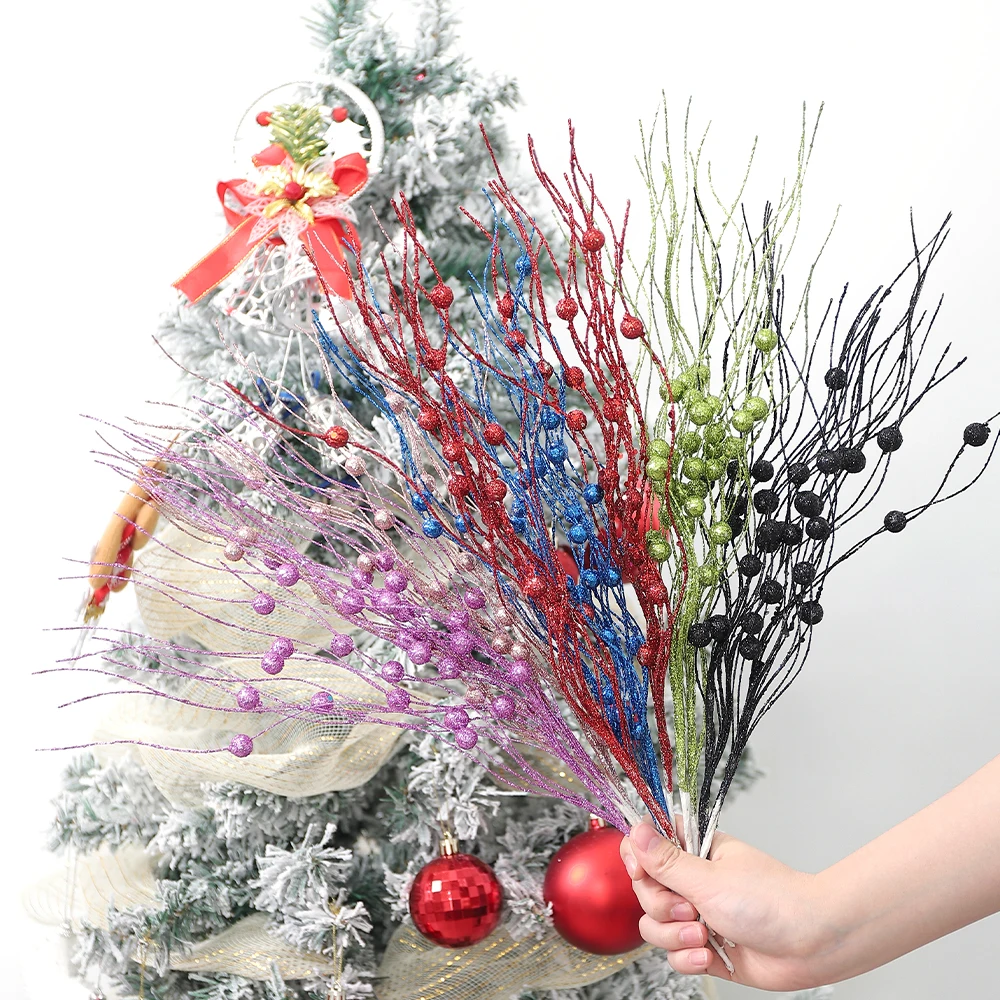 3/5Pcs 42cm Foam Berries Christmas Decoration Artificial Flowers Glitter Christmas Berries Bouquet Home Room Decor Wedding Decor