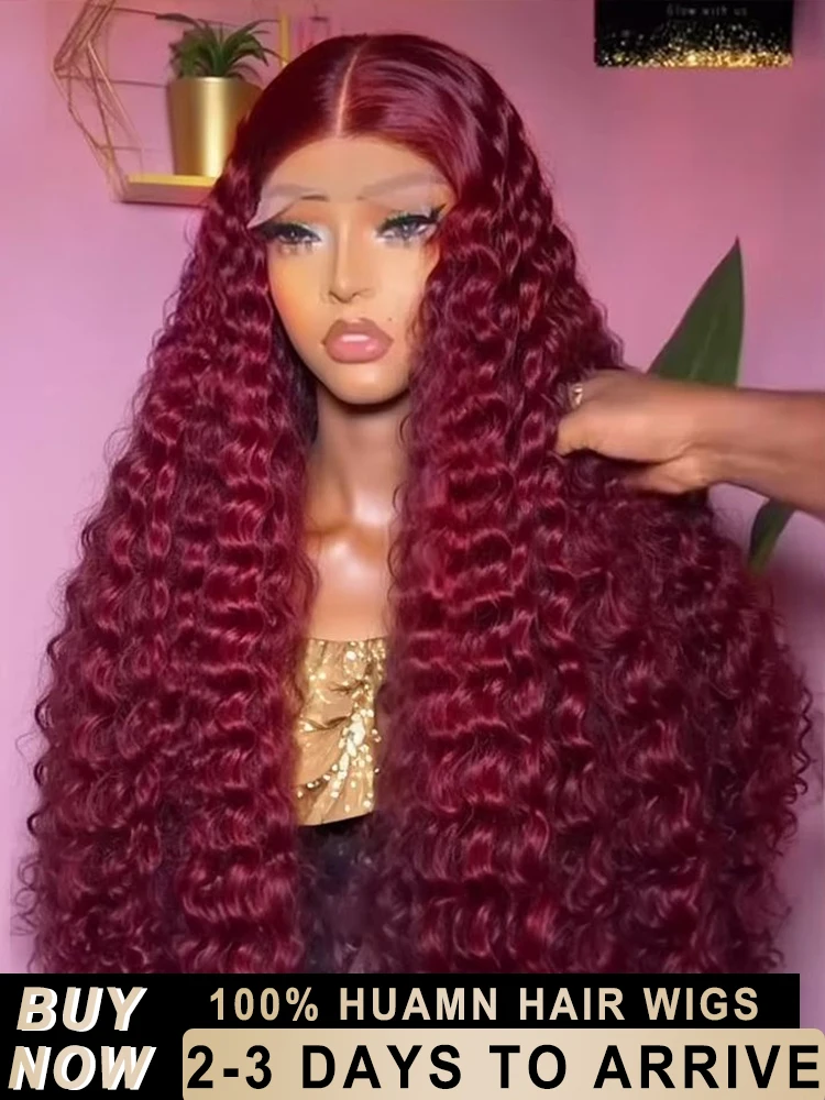 

200Density 30 Inch 13x5 99J Burgundy Deep Wave Hd Lace Frontal Wig 100% Brazilian Raw Curly Lace Front Human Hair Wigs For Womem
