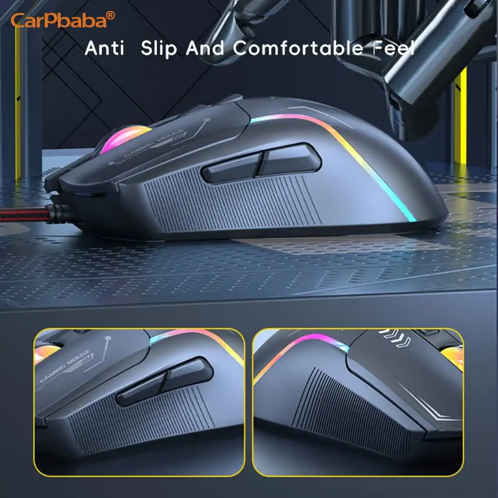 Carpbaba P19 Mouse da gioco cablato Mouse silenzioso Mouse da gioco per Computer DVA luminoso rosa 7200DPI per Computer Notebook PC