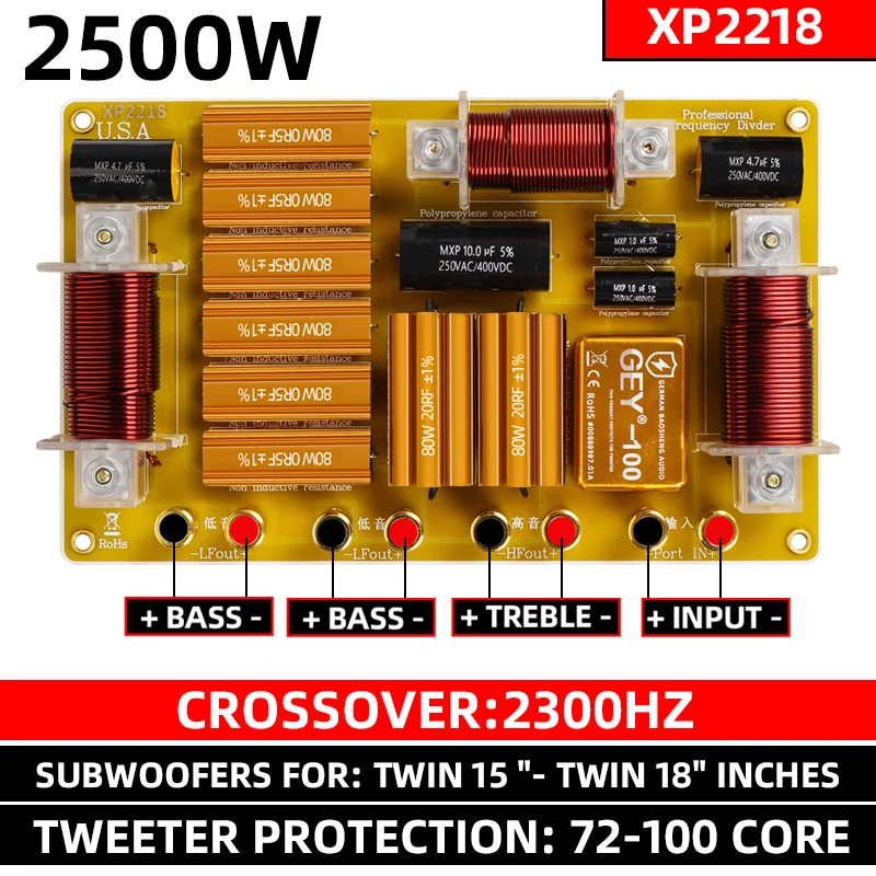 Głośnik 2500W 2 way 3 way cross 2300HZ dzielnik. Niska częstotliwość 12/15/18 