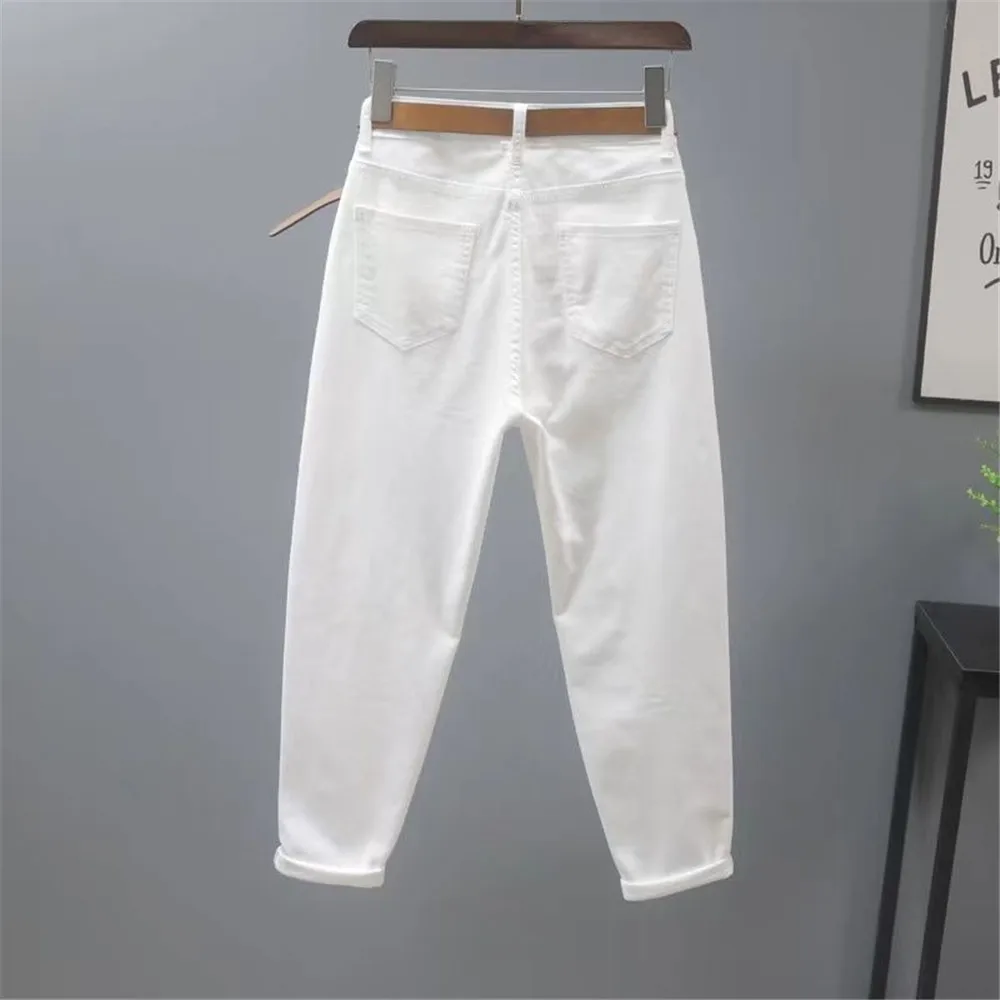 White Jeans Women\'s Loose Casual Harem Pants Spring Summer Korean Ankle-Length Denim Pants Lady Cowboy Trousers Khaki Black