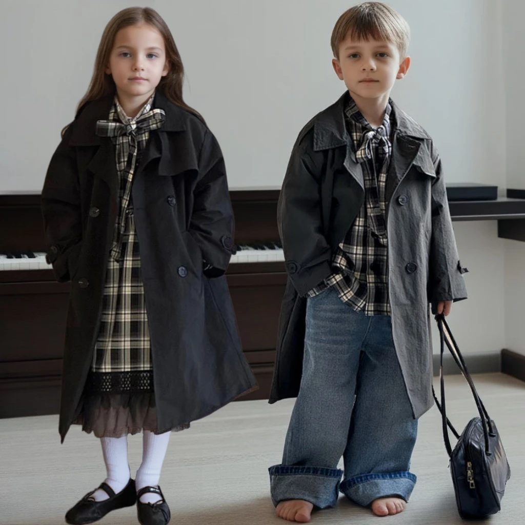 

Teen Kids Trench Coat Autumn Spring British Style Boys Windbreaker Long Outerwear Casual Versatile School Girls Jackets Coat 8 Y