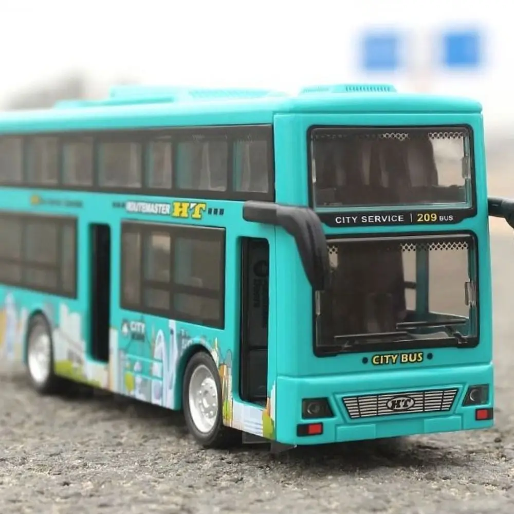 Light Music Double Decker Bus Model Open the Door City Bus Pull Back Vehicles Toy Die Cast Friction Powered