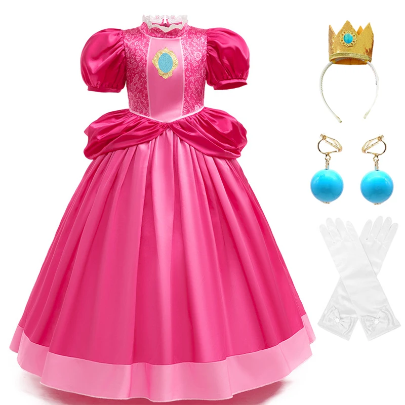 KLFLGD New Halloween Pink Princess Dress, Children's Princess Dress up, Girls' Birthday Peach Princess Pink Crown Costume