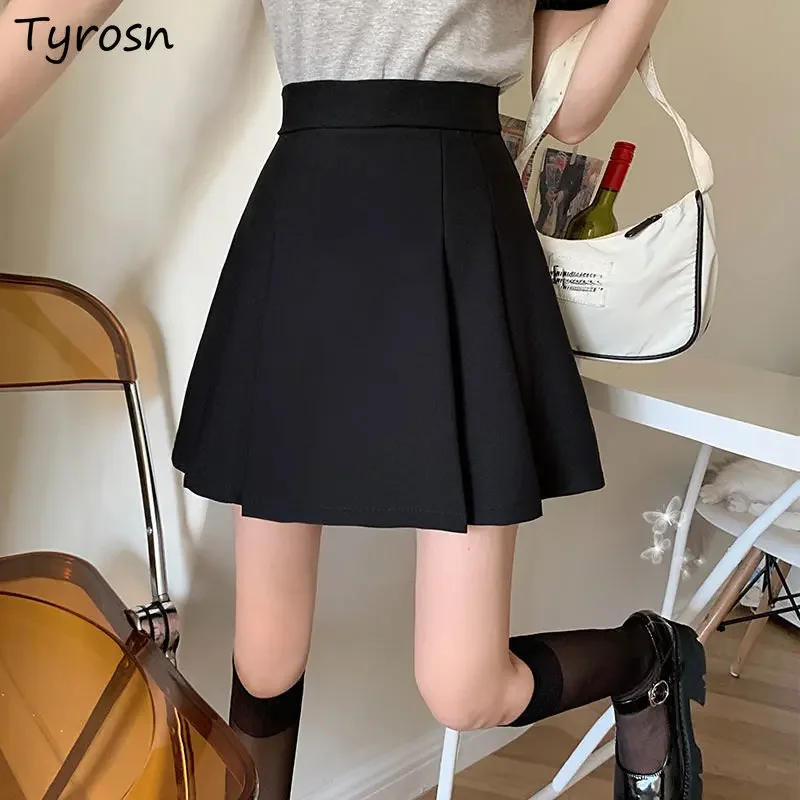 

Skirts Women Simple XS-5XL Solid Summer Folds High Waist Design Leisure A-line Elegant Sweet Mini Korean Style Ladies Daily Chic